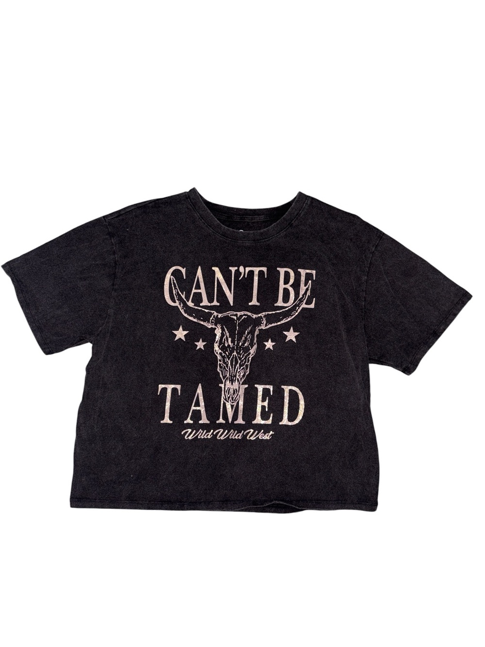 Organic Generation “Can't Be Tamed” Graphic Cropped Tee In Washed Black